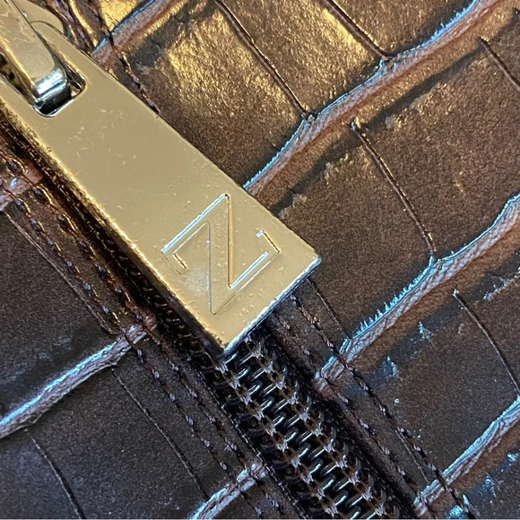 Zara Dark Brown Croc Embossed Knee-High Boots - Picture 3 of 14